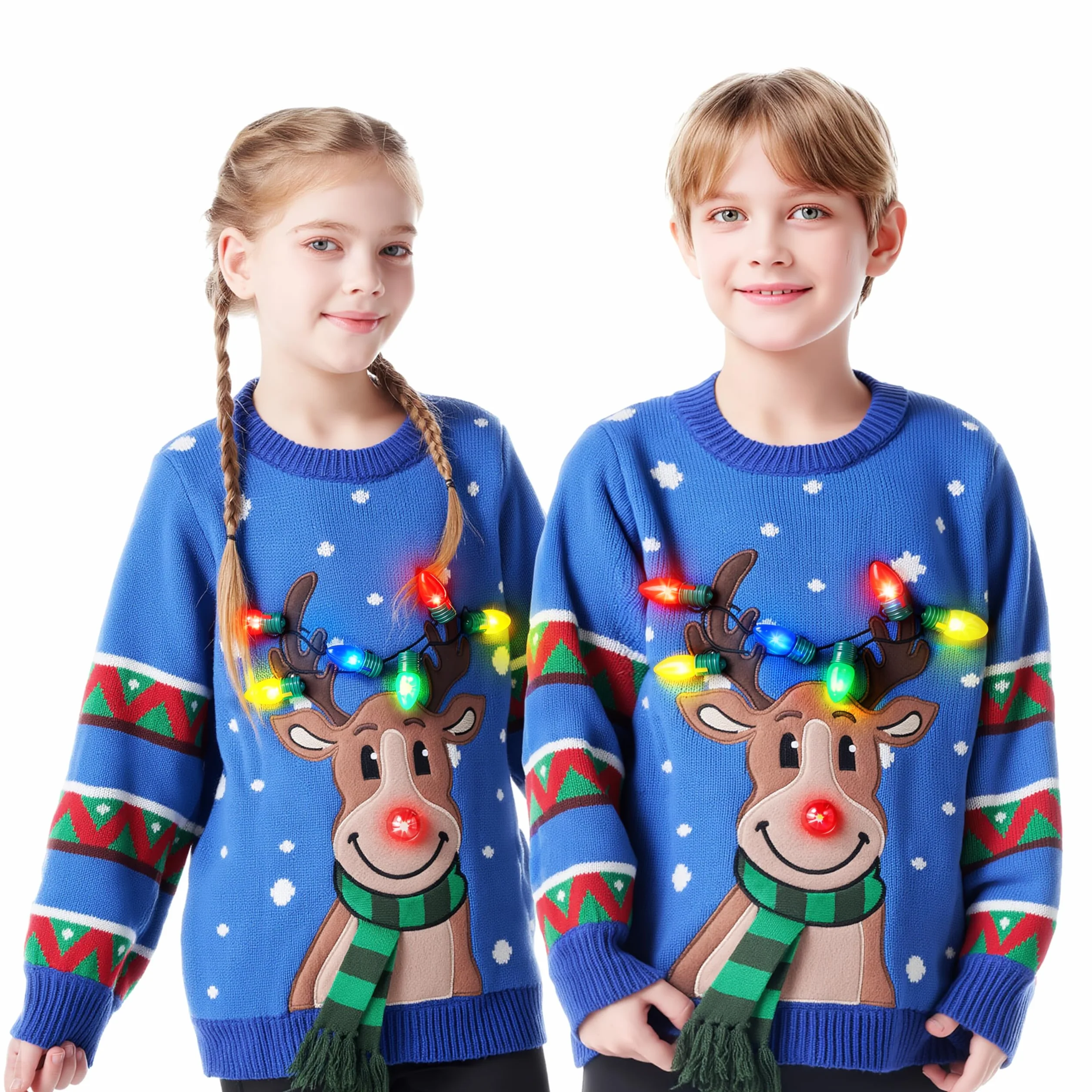 JOYIN Maglione natalizio per bambini, con luci a LED integrate, per ragazzi e ragazze