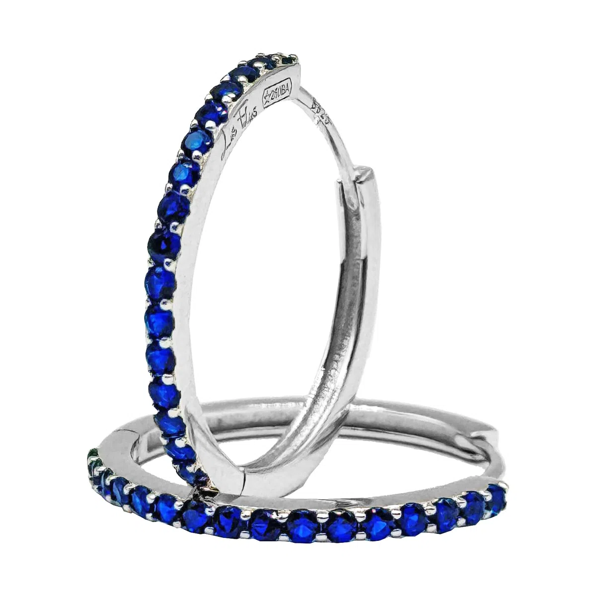 Coppia di Orecchini a Cerchio Blu cerchietti strass in argento 925 rodiato - Hoops Collection