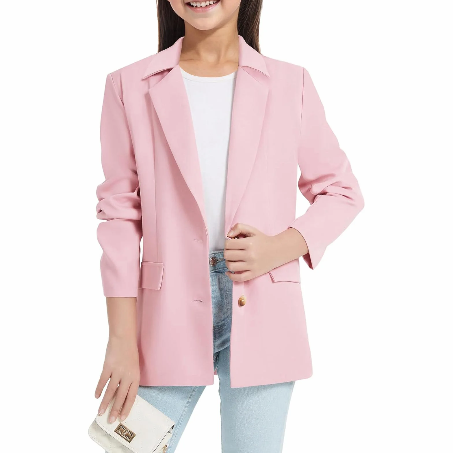 2025 - Giacca blazer da ragazza, maniche lunghe, collo a risvolto con tasca interna, apertura frontale, abito casual blazer per bambini camicetta donna