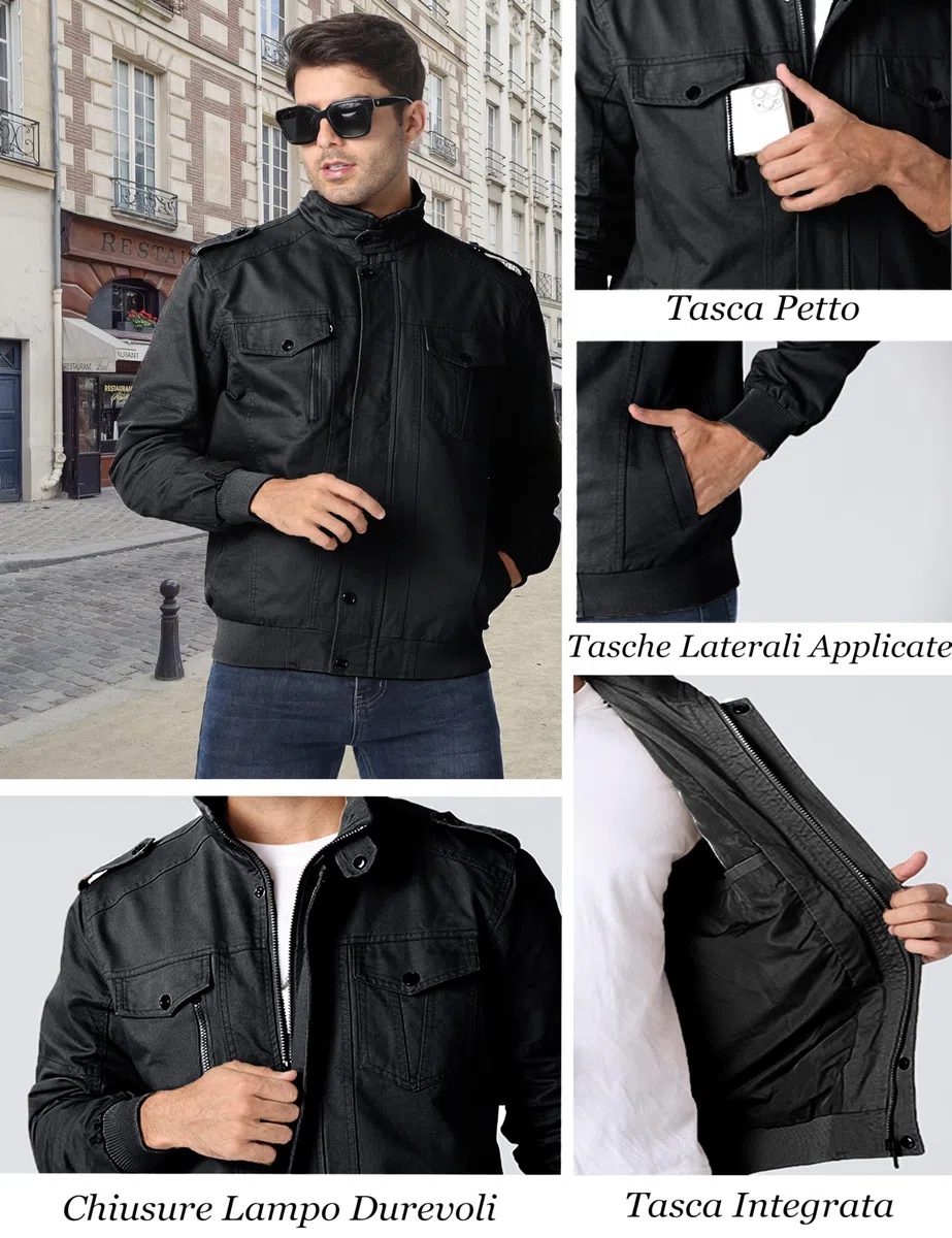 MAGCOMSEN Giubbino Uomo Giacca Leggero Primaverile Sahariana Uomo Estiva Tattica Militare Casual Autunno Giacca
