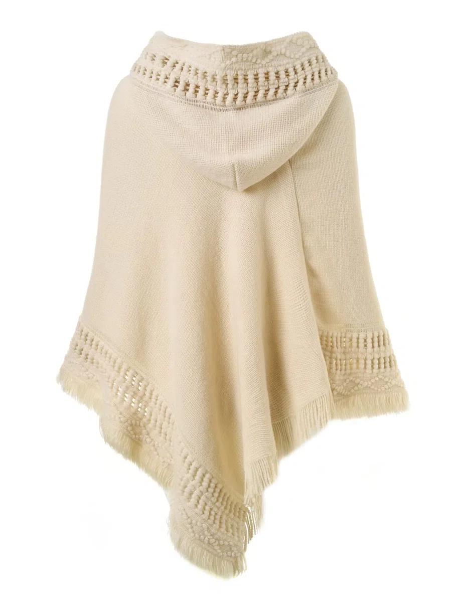 Ferand Poncho da Donna Mantella con Cappuccio e Orlo Sfrangiato