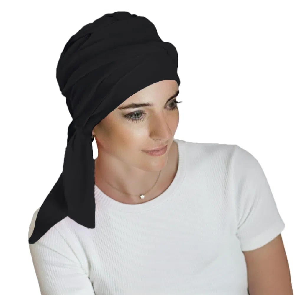 CAREBELL Smooth - Turbante cappello oncologico di bambù per chemioterapia o alopecia, Nero , Taglia unica