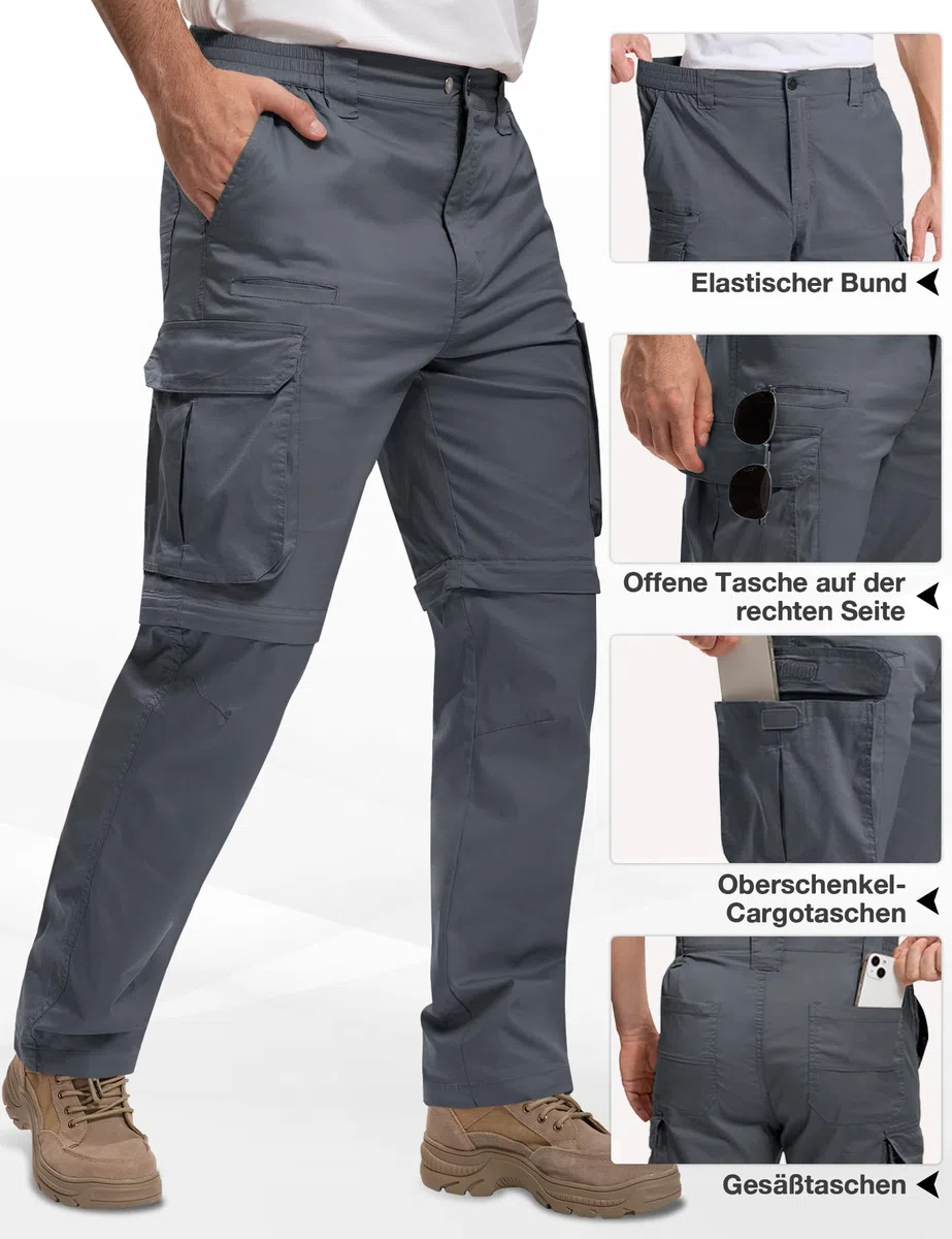 MOURCE Pantaloni da trekking da uomo con zip off, leggeri ad asciugatura rapida, da uomo, 8 tasche, per campeggio, viaggi, pesca