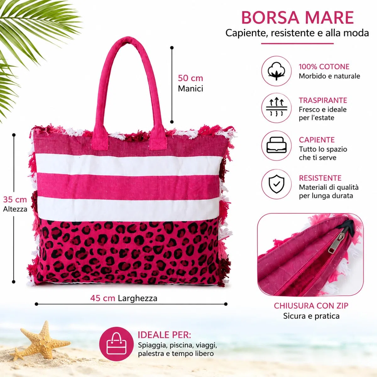 Borsa con telo mare personalizzabile con ricamo. Idea regalo per donna. Animalier