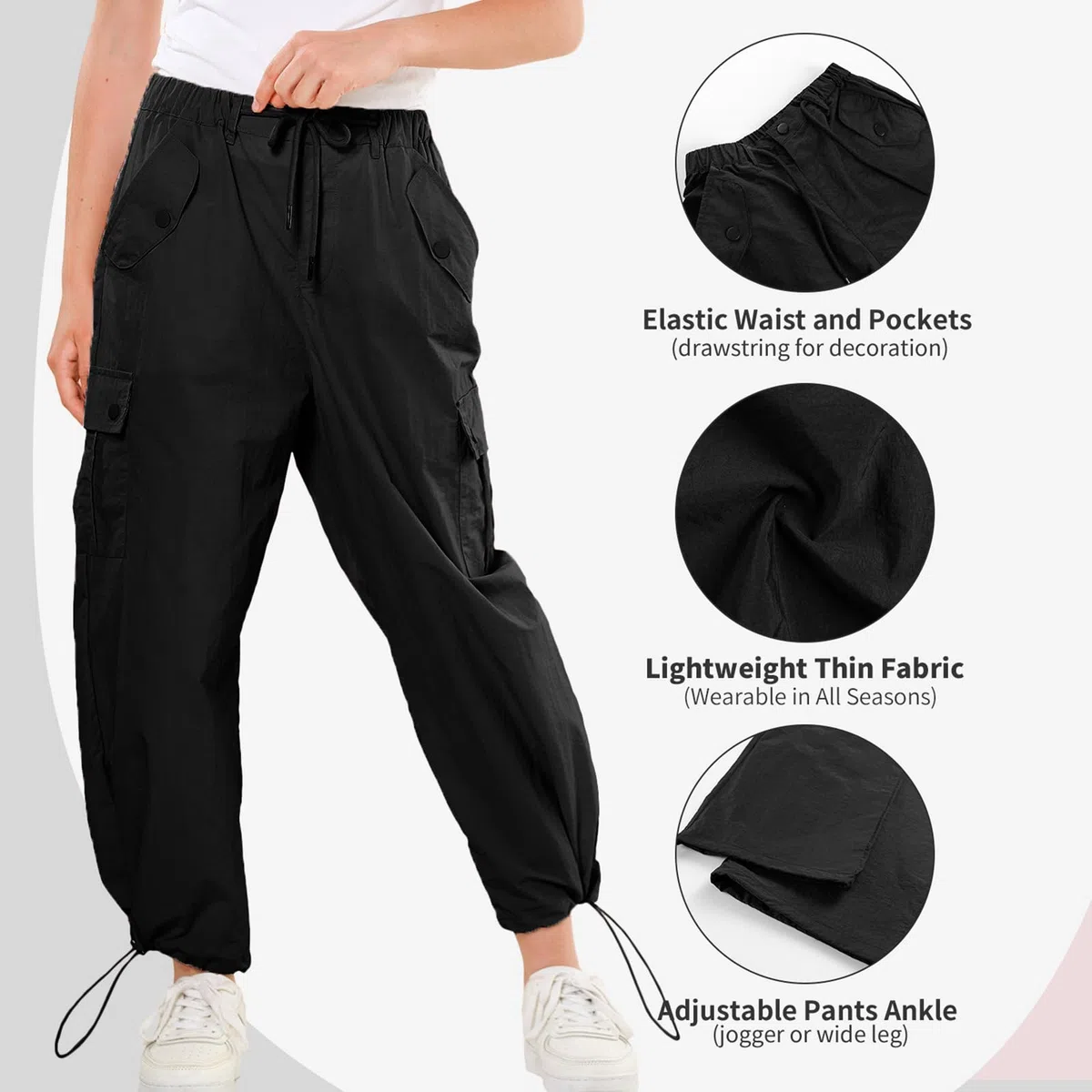 Rolanko Ragazze Pantaloni Larghi da Paracadutista, Joggers Vintage Y2K con Elastico in Vita Regolabile per Bambini