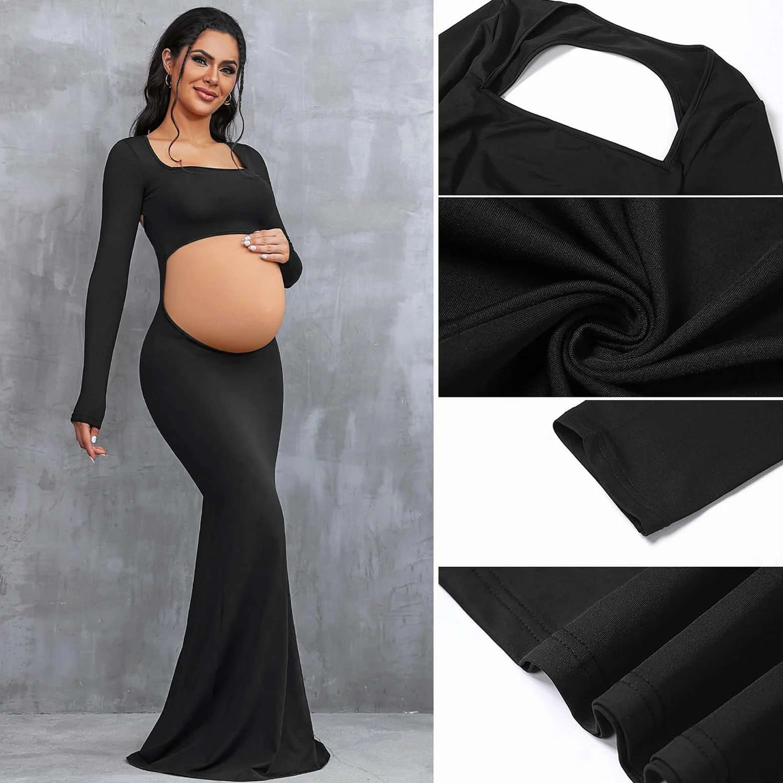Abito di Premaman per la Fotografia Vestito di maternità Shooting Foto Vestito Maxi Hollow Maniche Lunghe Eleganti Abito Senza Schienale Abiti Lungo Gravidanza per Photoshoot