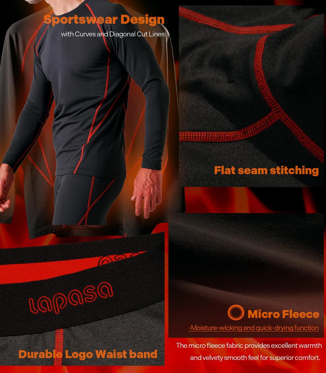 LAPASA Uomo Set Termico Leggero a Compressione in Pile Foderato Strato Base Maglia e Pantaloni Lunghi Invernale M53
