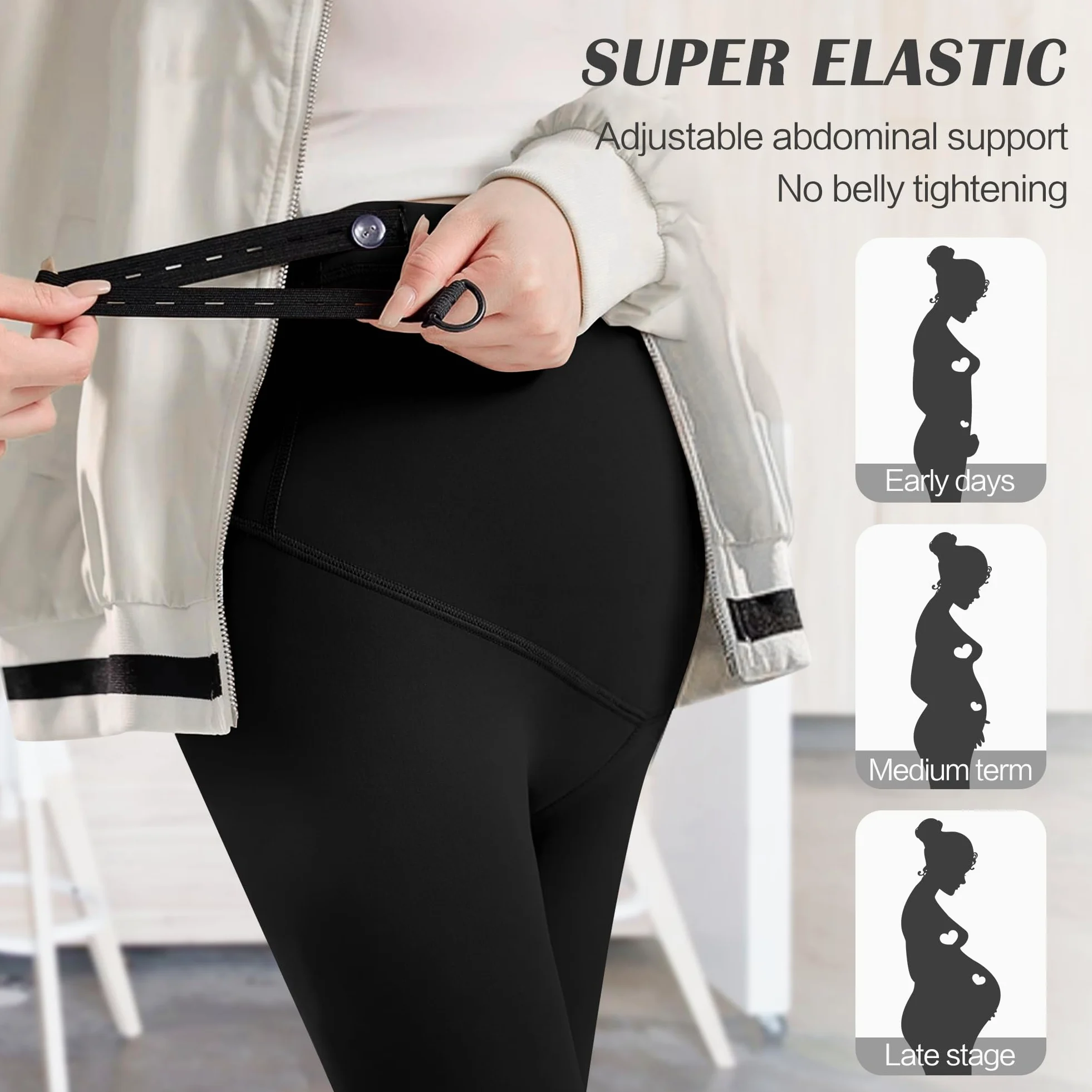 beifon Leggings Premaman Donna Invernal Termici Lunghi Pantaloni Foderati in Pile Leggings a Vita Alta Elasticizzati Caldo Premaman Leggins Morbido Felpati Premaman, Nero