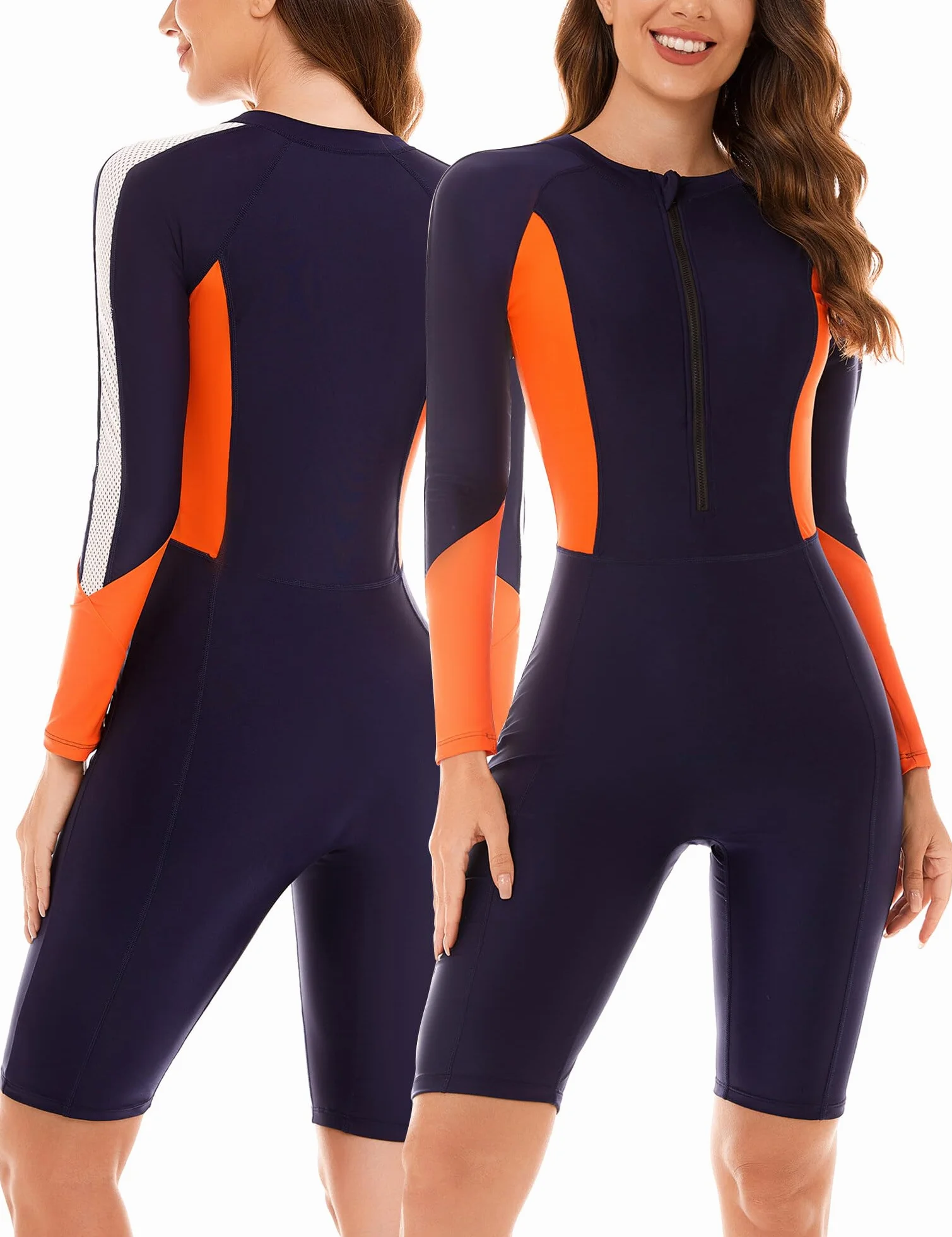 SEAUR Rash Guard Costume da bagno da donna a maniche lunghe, con gamba UPF 50+, protezione UV, slim fit, chiusura lampo, costume da bagno One Piece