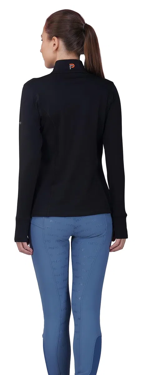Preto Maglia termica da donna, a maniche lunghe, per atletica, abbigliamento equestre e attrezzatura per equitazione (nero/acqua)