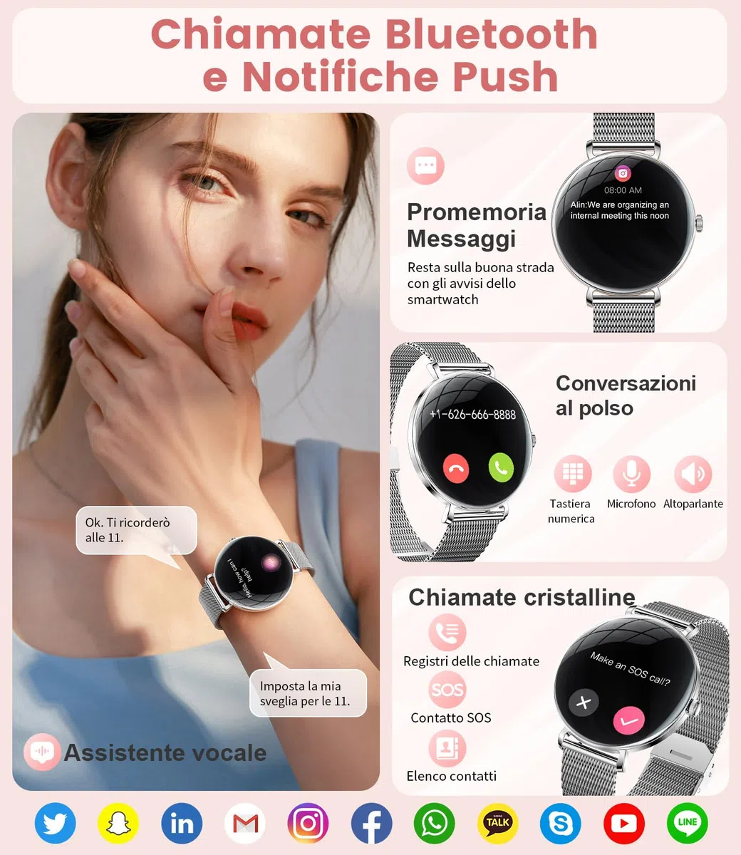 LIGE Smartwatch Donna con Chiamate,1,43" AMOLED Orologio Fitness Ultra Sottile con 2 Cinturini, 100+ Modalità Sportive, 24H Cardiofrequenzimetro, Monitoraggio Sonno, Ciclo Mestruale per Android iOS