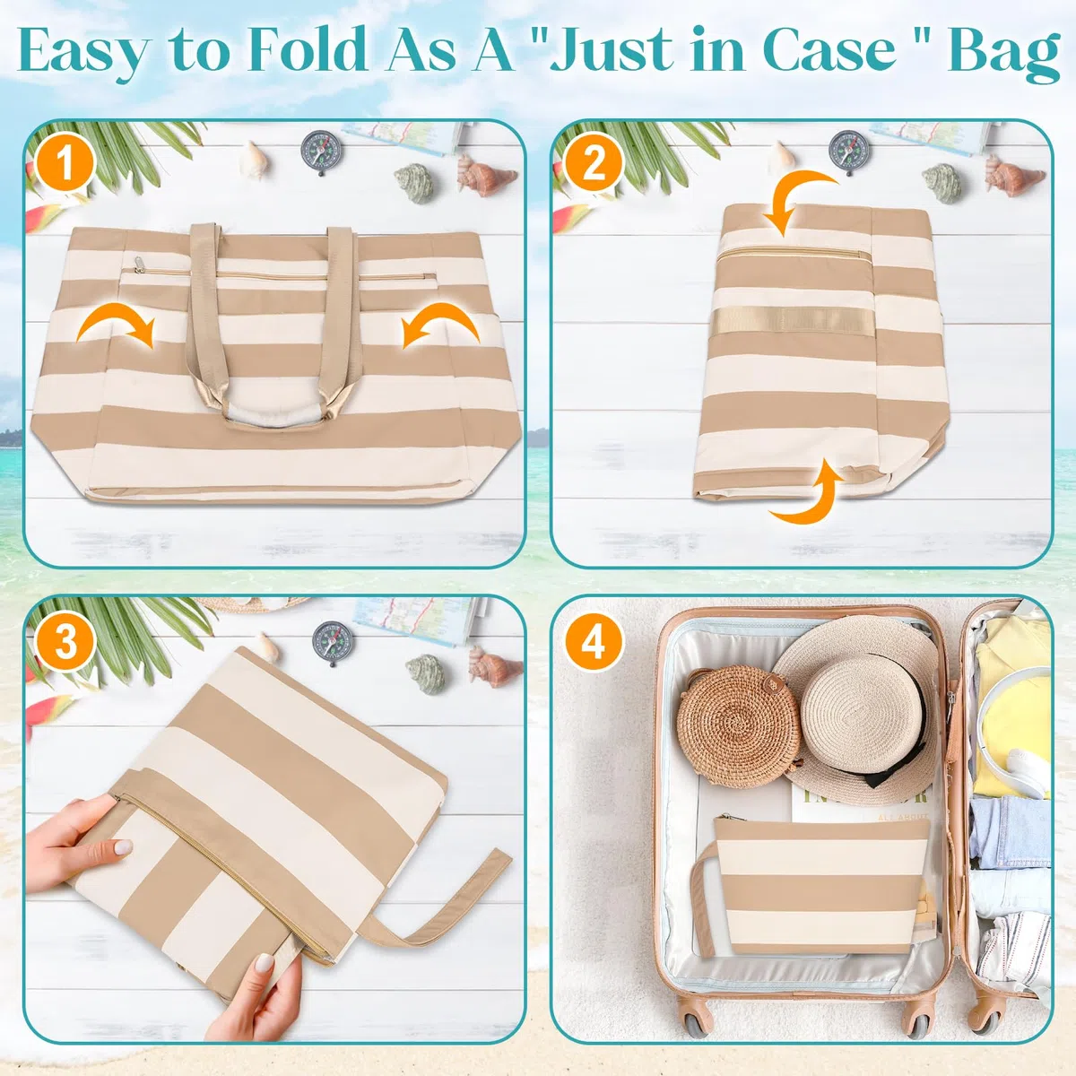 Borsa Spiaggia Donna Grande XXL Famiglia Borsa Mare Impermeabile Borsa Piscina Beach Tote Bag Pieghevole Borse da Viaggio Tracolla Borse da Spiaggia con Cerniera & Multicomparto