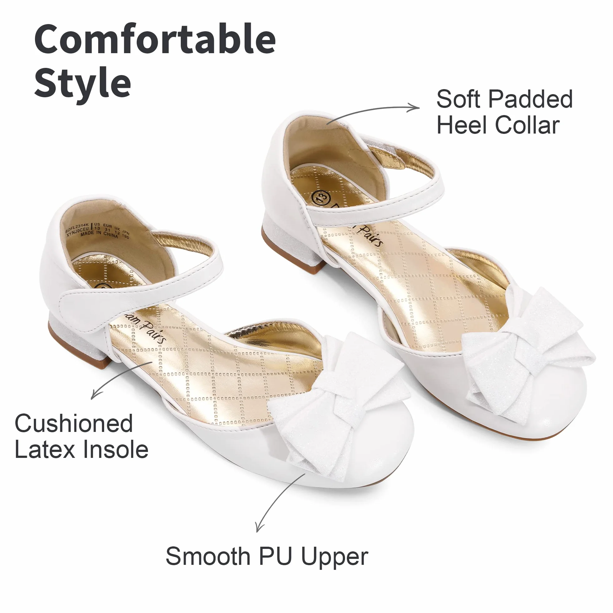 DREAM PAIRS Ballerine per Bambine con Tacco Basso Scarpe da Principessa con Fiocco Scintillante
