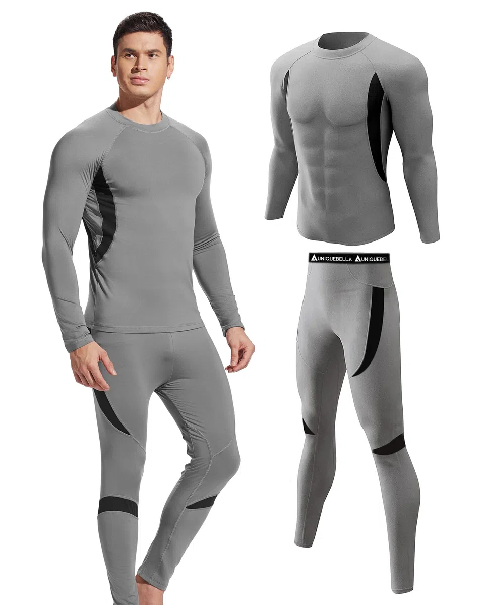 UNIQUEBELLA Tuta Sci Termica Intimo Termico Manica Lunga Maglietta Termica + Pantaloni Lunghi Termici, Sport Invernali, Set Termico Uomo