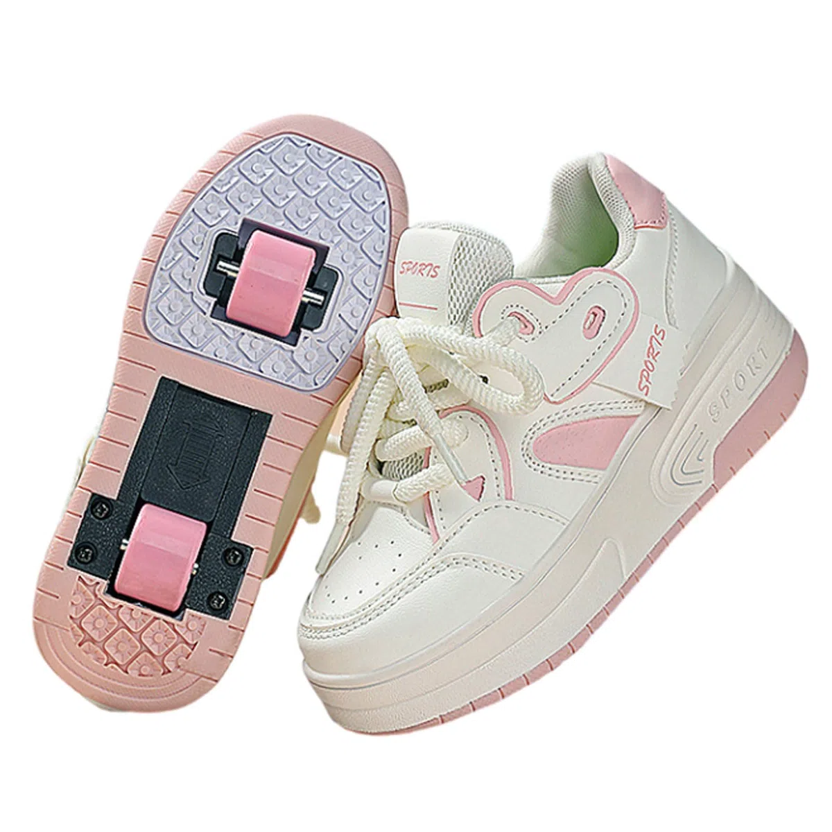 Sneakers Retrattile Doppia Ruote,Scarpe con Rotelle per Ragazzo e Ragazza,Rotelle a Scomparsa Skateboard Sneakers,Traspirante,con 2 Ruote,per Bambino Ragazze e Ragazzi