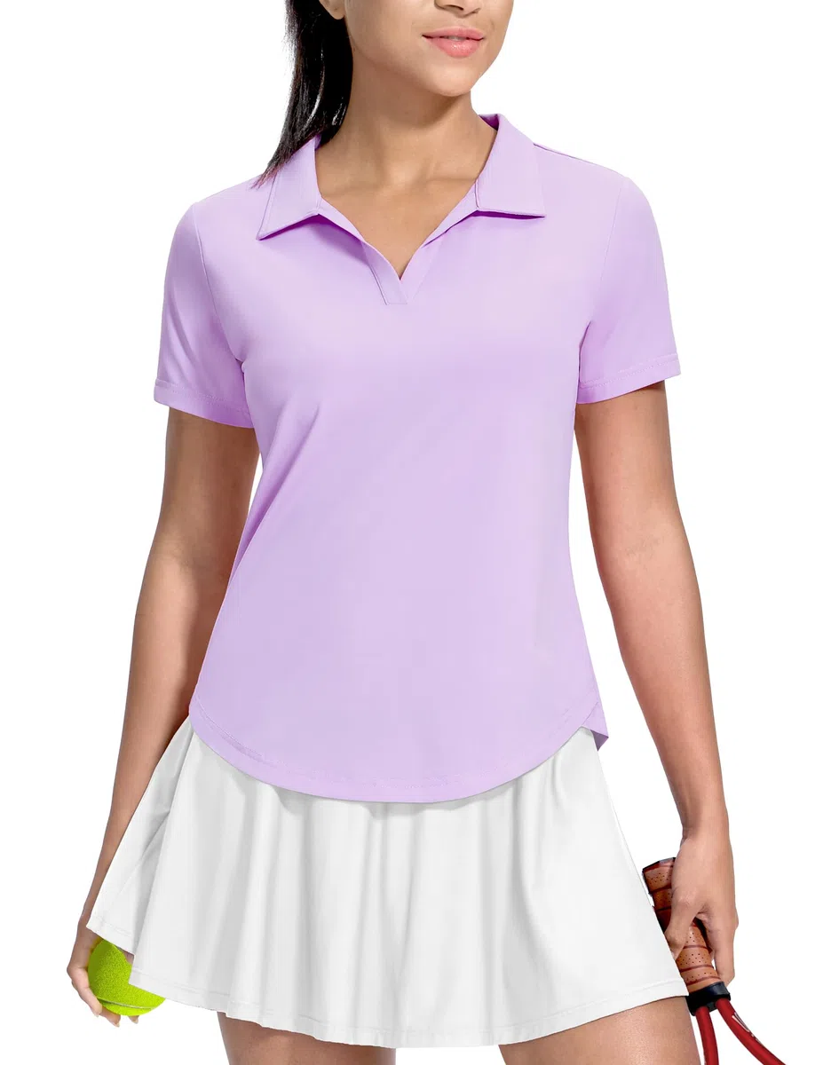 MIER Polo da donna con scollo a V, a maniche corte, da golf e tennis, ad asciugatura rapida, morbida, UPF 50+, leggera