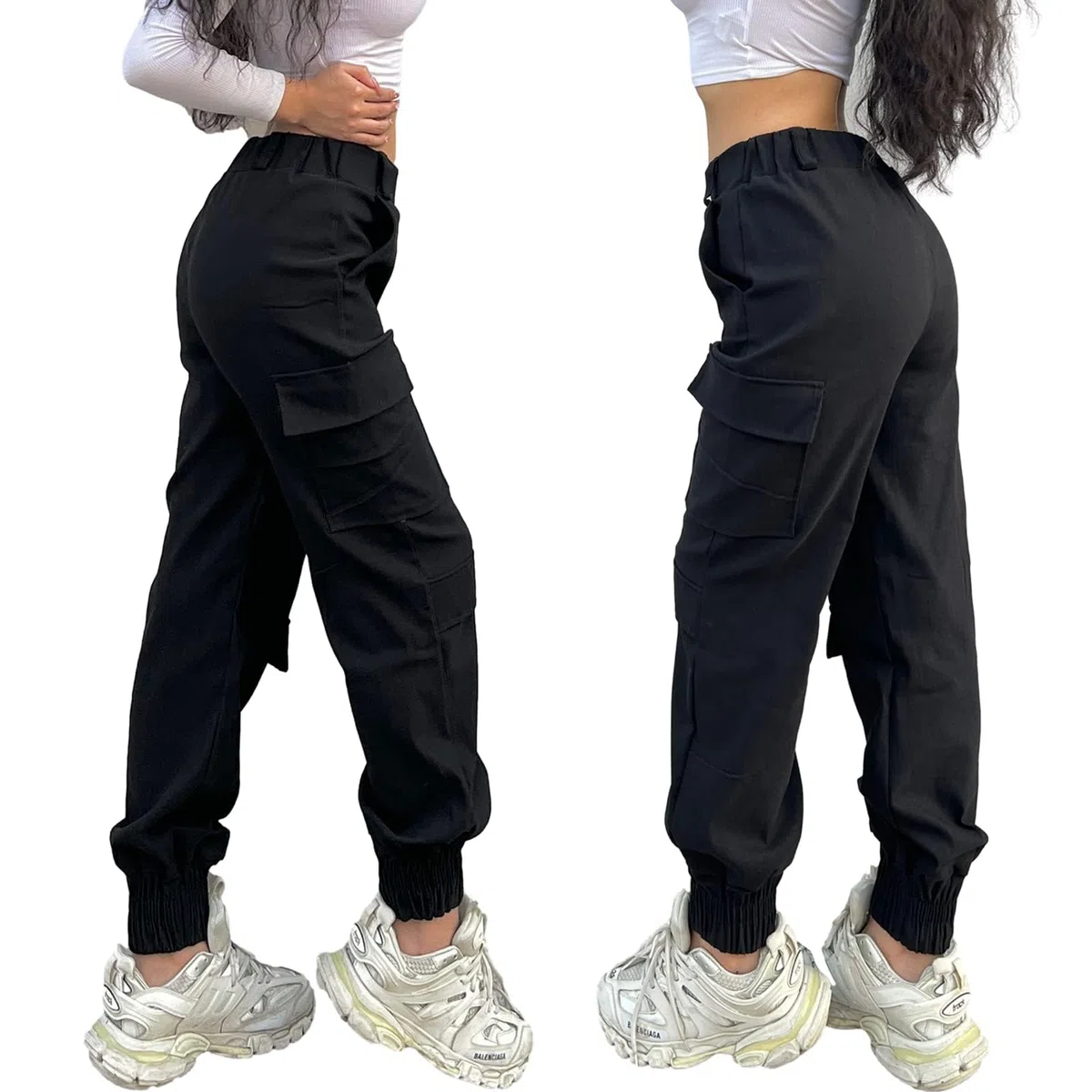 Nuofengkudu Harem Cargo Pantaloni Larghi alla Caviglia Elasticizzati Tasconi Elastico Vita Alta Pantalone con Tasche Laterali Lavoro Jogging Pants Sportivi Casual