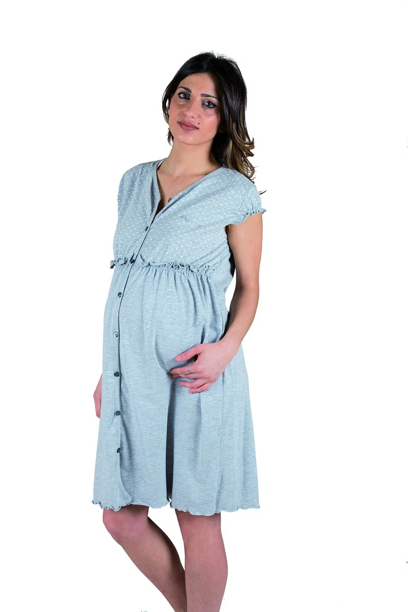 Premamy - Camicia Clinica per Premaman, Modello Aperto Davanti, Cotone bielastico, Pre-Post Parto