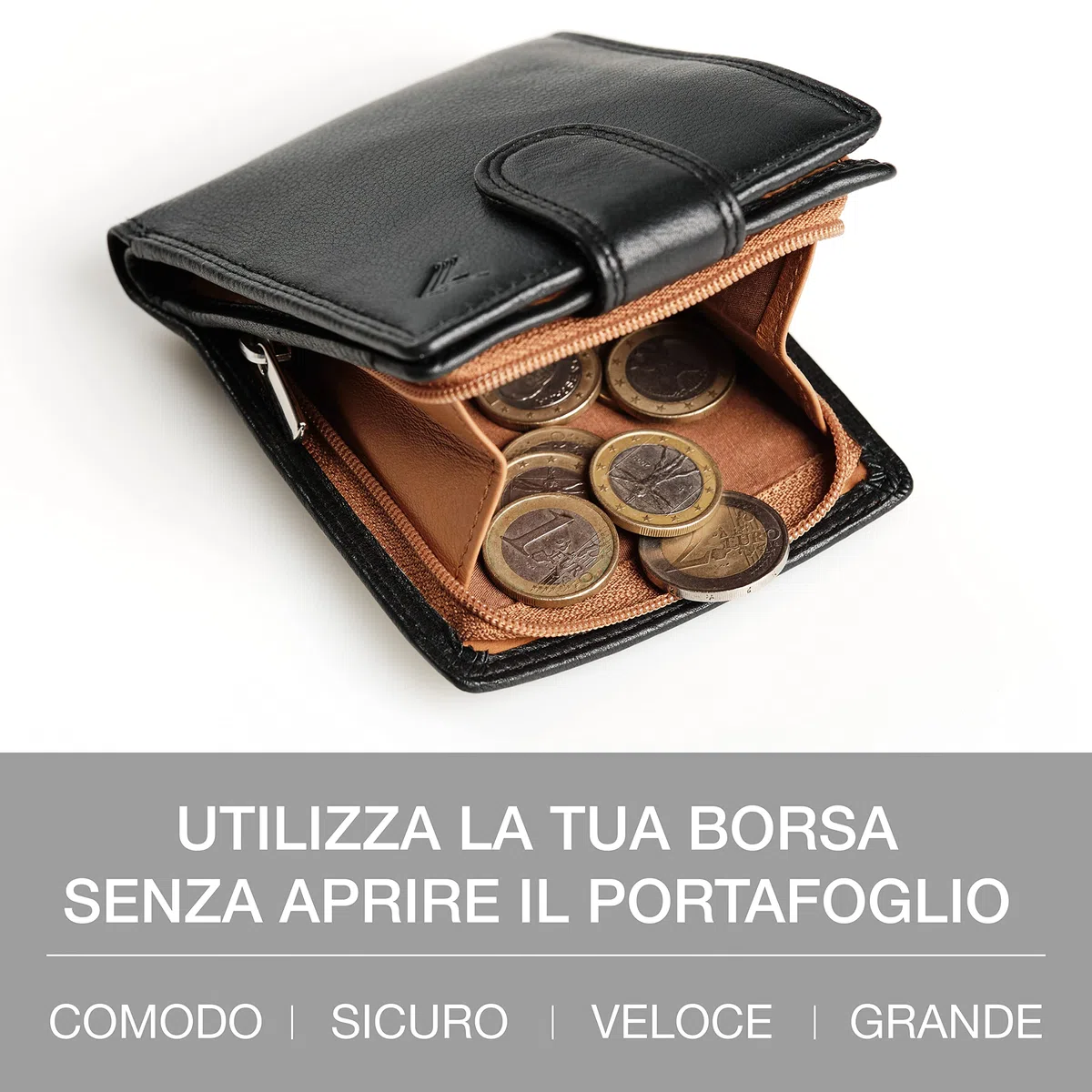 Portafoglio Uomo Pelle Vera - Portamonete Uomo Elegante con Blocco RFID - Porta Carte di Credito Grande – Wallet for Men - Portafoglio Slim con Portamonete - Idee Regalo Papá.