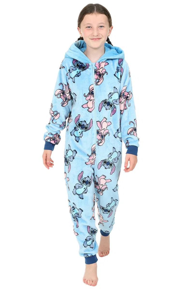 Disney Tutina da bambina in pile blu con motivo Lilo e Stitch Stitch & Angel, tutto in uno