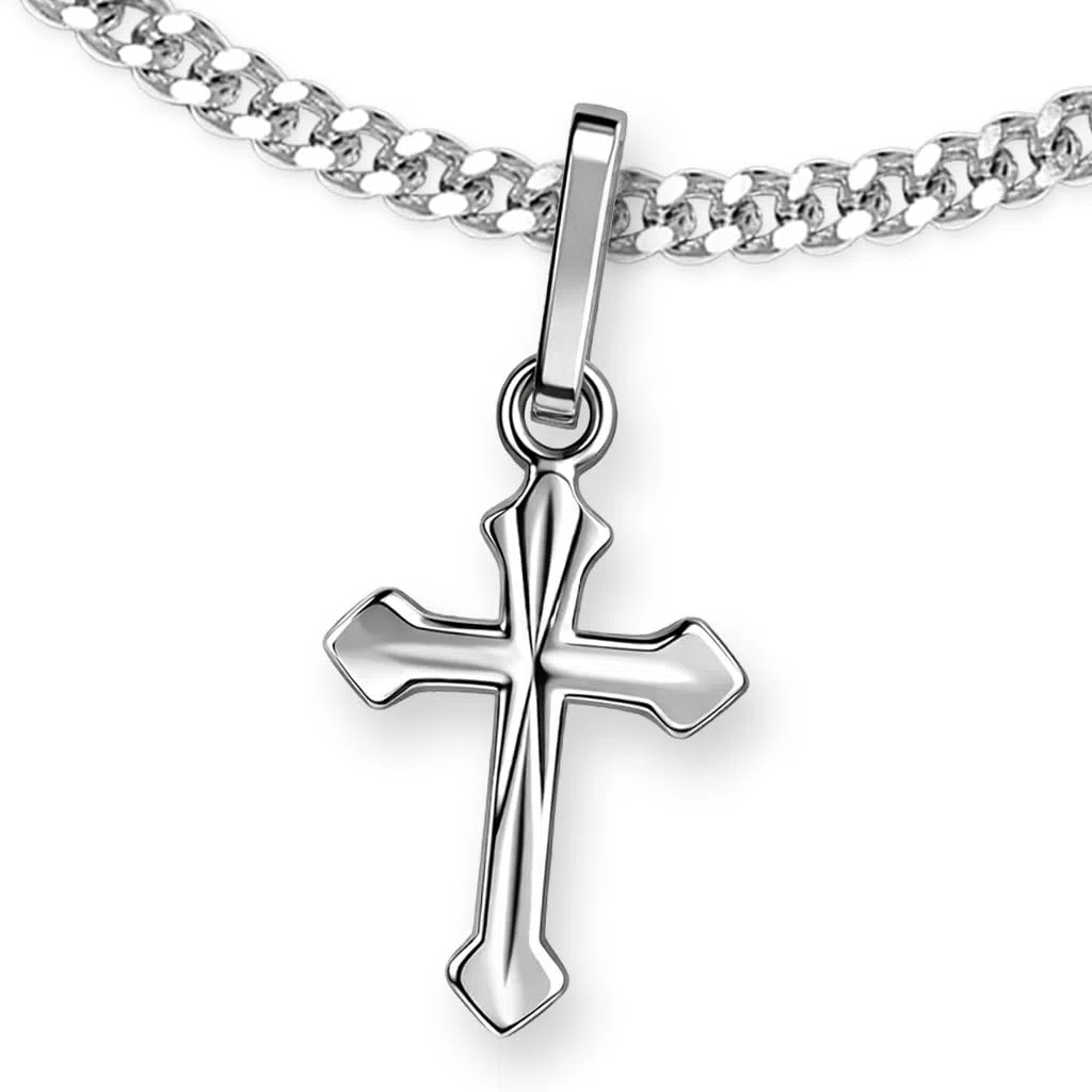 CLEVER Schmuck Collana con ciondolo a croce per ragazzi e ragazze, in argento, croce 18 mm a fantasia, argento sterling 925, in astuccio a forma di croce, regalo per neonati per il battesimo