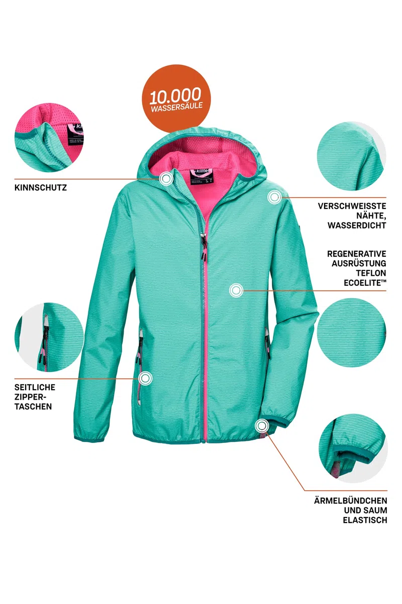 Killtec Kos 138 Grls Jckt Giacca funzionale/antipioggia con cappuccio Bambine e ragazze