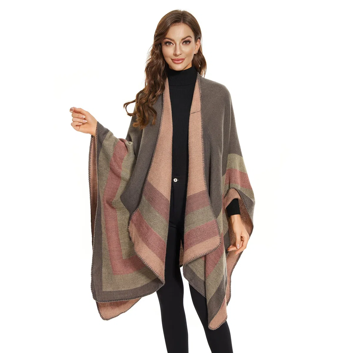 Elegante Mantella da Donna con Fronte Aperto Poncho Morbido, Adatto per Primavera, Autunno e Inverno