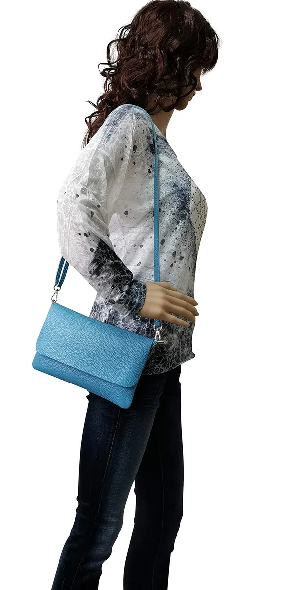 AmbraModa GLX11 - Borsa a tracolla da donna, in vera pelle, con tracolla rimovibile e regolabile, adatta per cellulari e tablet fino a 7 pollici,