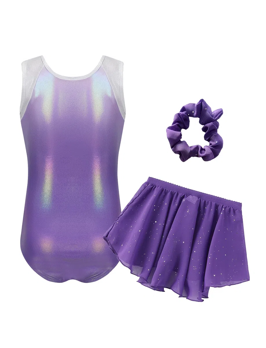 Happy Cherry Body Ginnastica Artistica Bambina Senza Maniche Ragazze Leotards da Danza Classica con Gonna e Fascia per Capelli Costume Balletto Pattinaggio Colori Sfumati 5-12 Anni