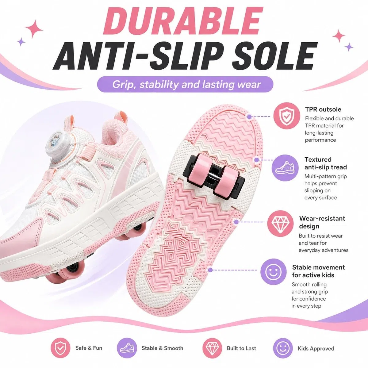 ENEN Scarpe con Rotelle Bambina, Sportive Scarpe da Skateboard, 4 Ruote Skateboard Sneakers Outdoor Multisport Scarpe da Ginnastica da Pattini per Ragazze e Ragazzi