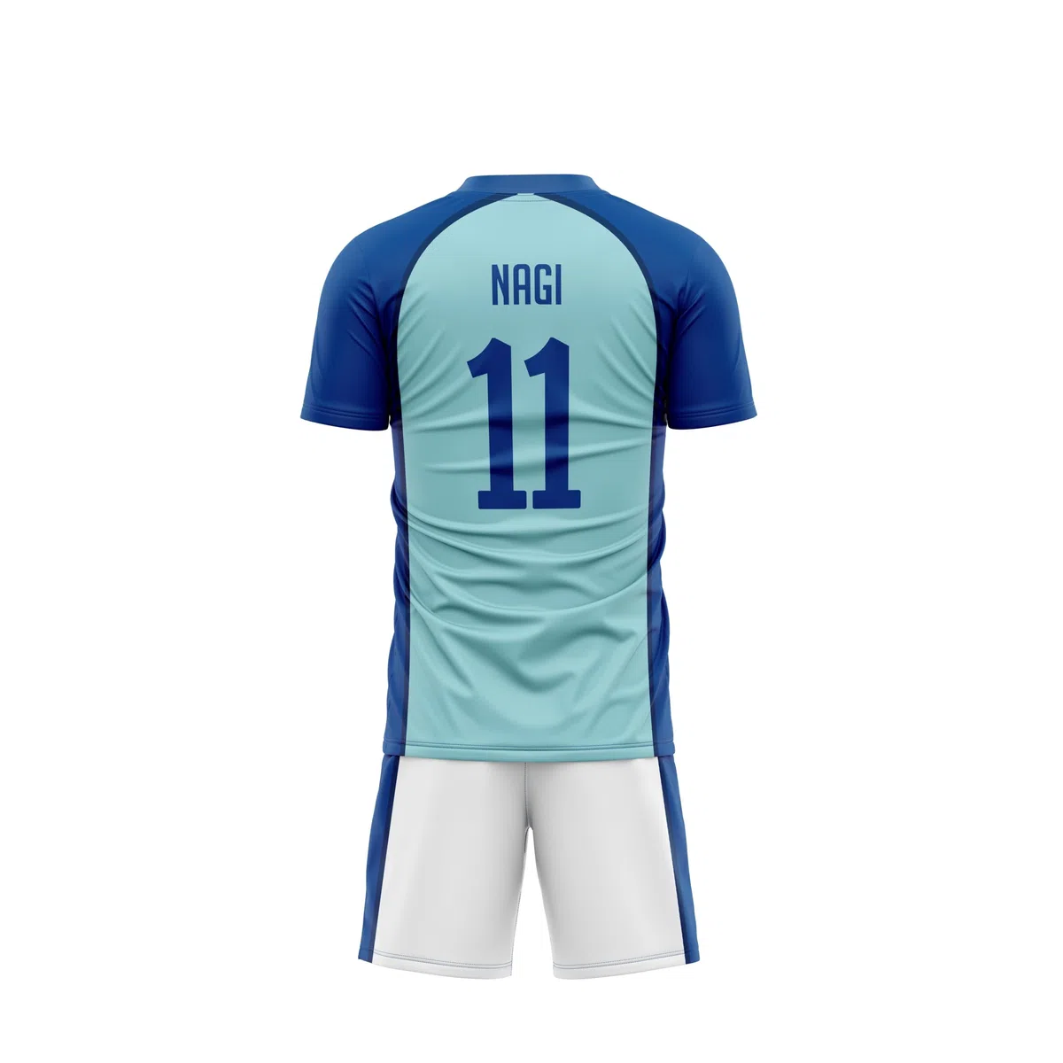 Maglia e Short Calcio Blu Lock. Abbigliamento Cosplay Fan Anime Man Shine Cartone animato Giapponese ispirato a personaggio, serie. Tessuto traspirante