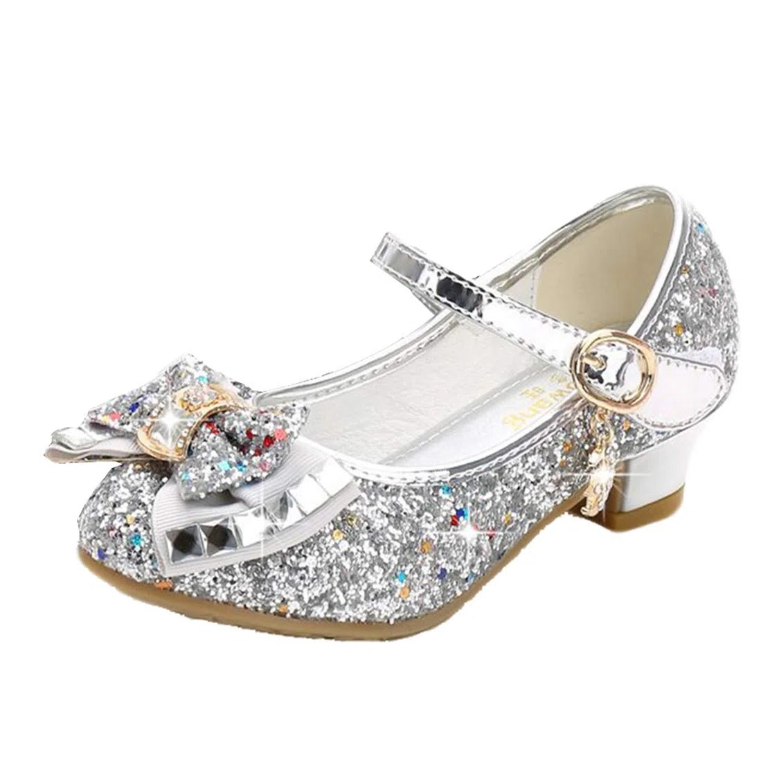 Principessa Scarpe Bambina con Tacco Glitterato, Paillette Elegante per Cerimonia e Festa Cosplay