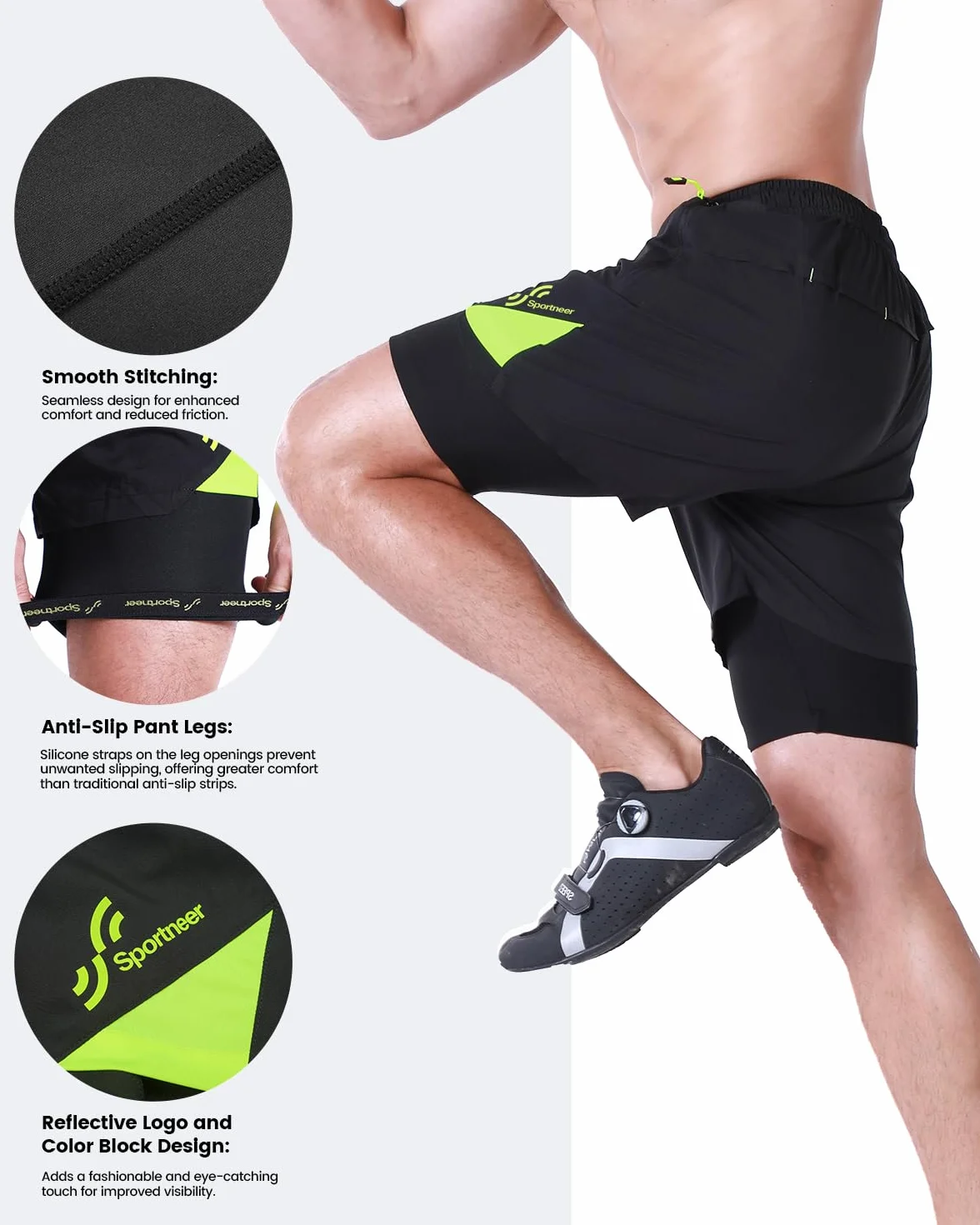 Sportneer Pantaloni da ciclismo da uomo, per mountain bike, con imbottitura 3D, M-3XL