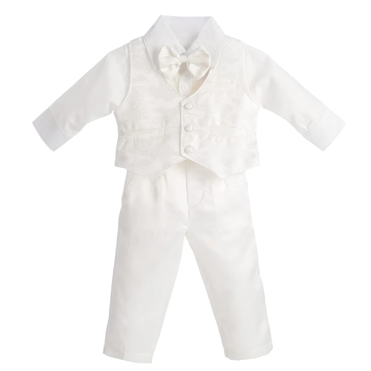 Lito Angels - Completo Abito Bianco da Battesimo per Bimbo, 4 Pezzi Set (Gilet, Camicia, Pantaloni e Papillon), Taglia 3-18 Mesi, Manica Lunga, Avorio