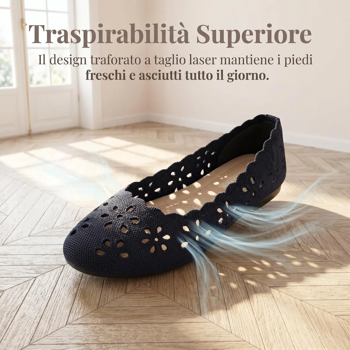 GLAMORA Ballerine Donna Traforate Comode Maglia Elasticizzata Leggere Traspiranti Scarpe Basse Punta Tonda Slip On Suola Morbida Flessibile Comfort Estive Eleganti Calzata Facile