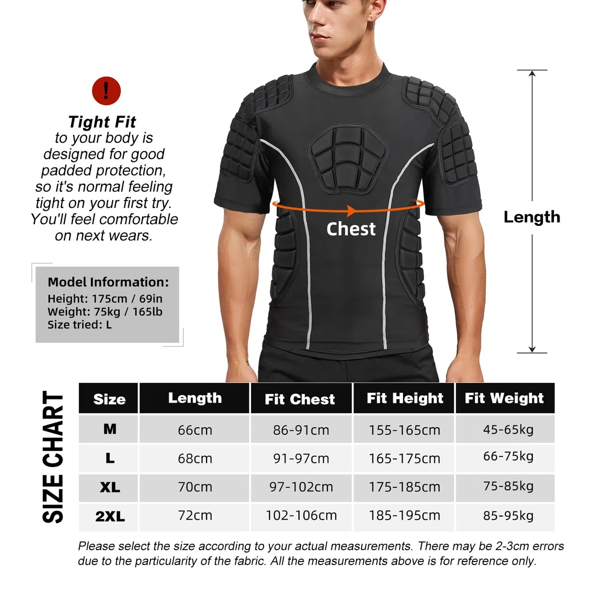Zicac Maglia da Uomo Imbottita Compressione con Protezione Antiurto, Maniche Corte Maglia Sportiva Equipaggiamento Protettivo Pettorale Protezioni per Esterni/Fitness/Calcio/Basket/Sci/Rugby