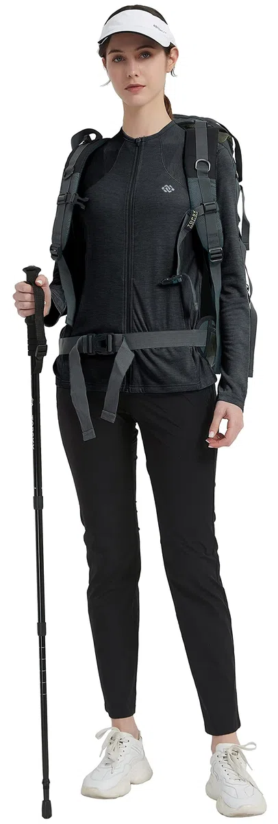MoFiz Donna Giacca Leggera Manica Lunga Traspirante Slim Felpa Sportiva Senza Cappuccio Zip Intera Top da Tuta per Corsa Training Escursionismo con Tasche Grigio Scuro 3XL