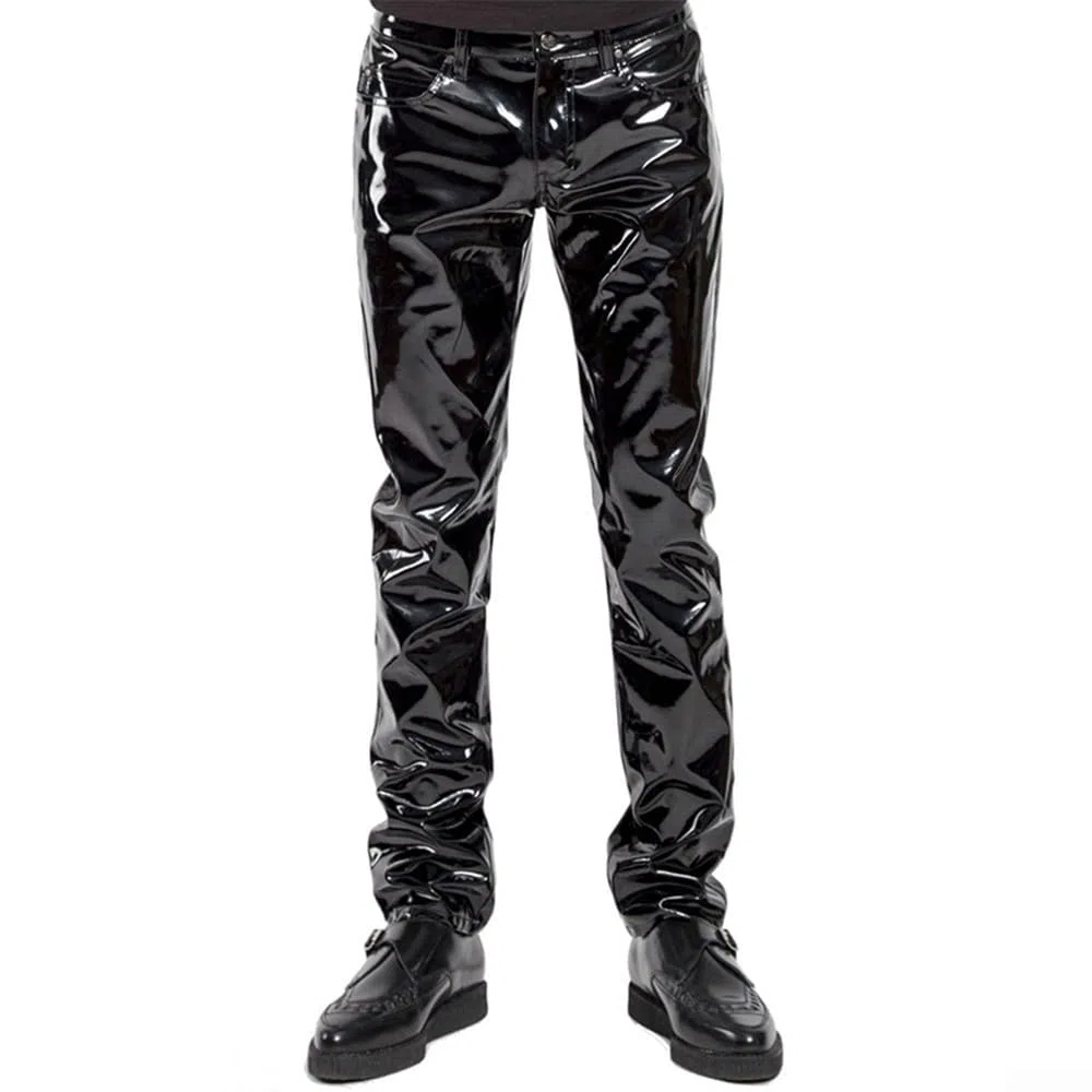 Pantaloni lunghi da uomo in PVC nero lucido, ideali per eventi di club e danza (L Nero)