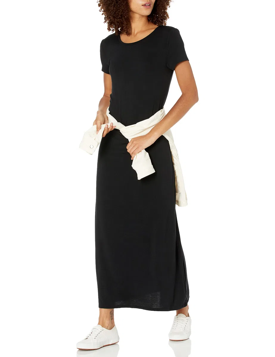 Amazon Essentials Donna Maxi-Abito a Maniche Corte, Fluente