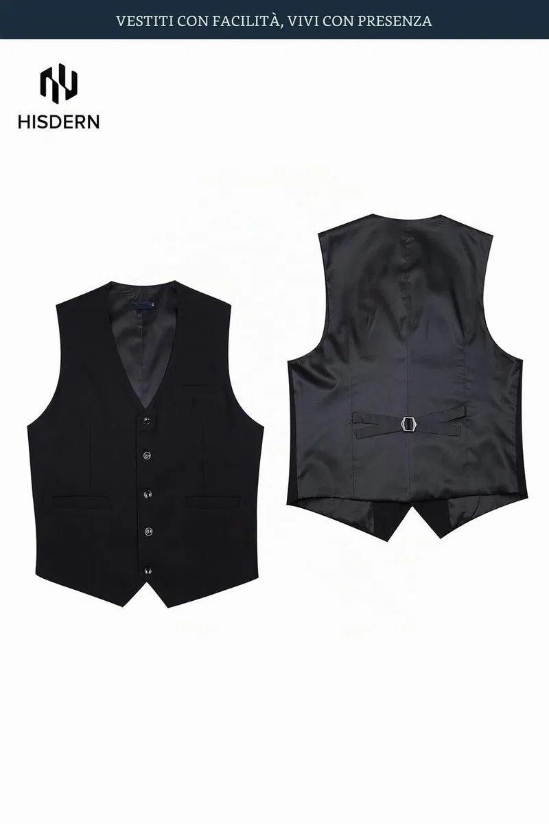 HISDERN - Gilet da uomo in cotone tinta unita, per feste di nozze e occasioni formali