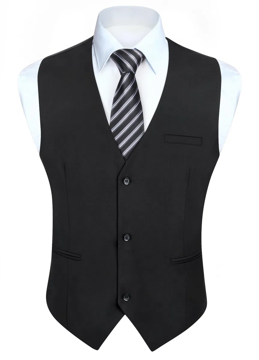 HISDERN Gilet Abito Uomo Formale Panciotto Uomo Elegante Classico Cotone Matrimonio Panciotti in Tinta Unita Con Tasche XS-4XL