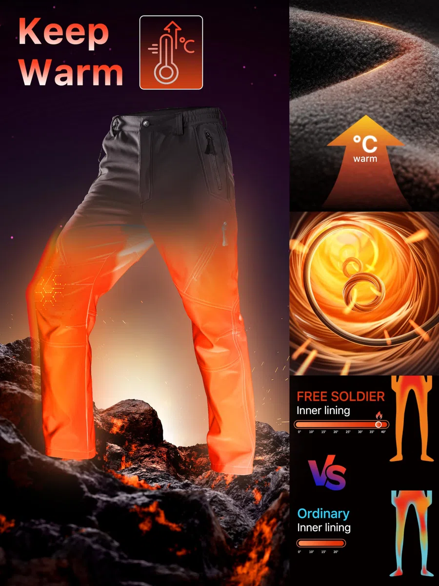 FREE SOLDIER Pantaloni da Lavoro da Uomo per attività All'aperto Pantaloni Softshell Sci Termici Impermeabile Pantaloni Trekking Invernali Pantaloni da Caccia