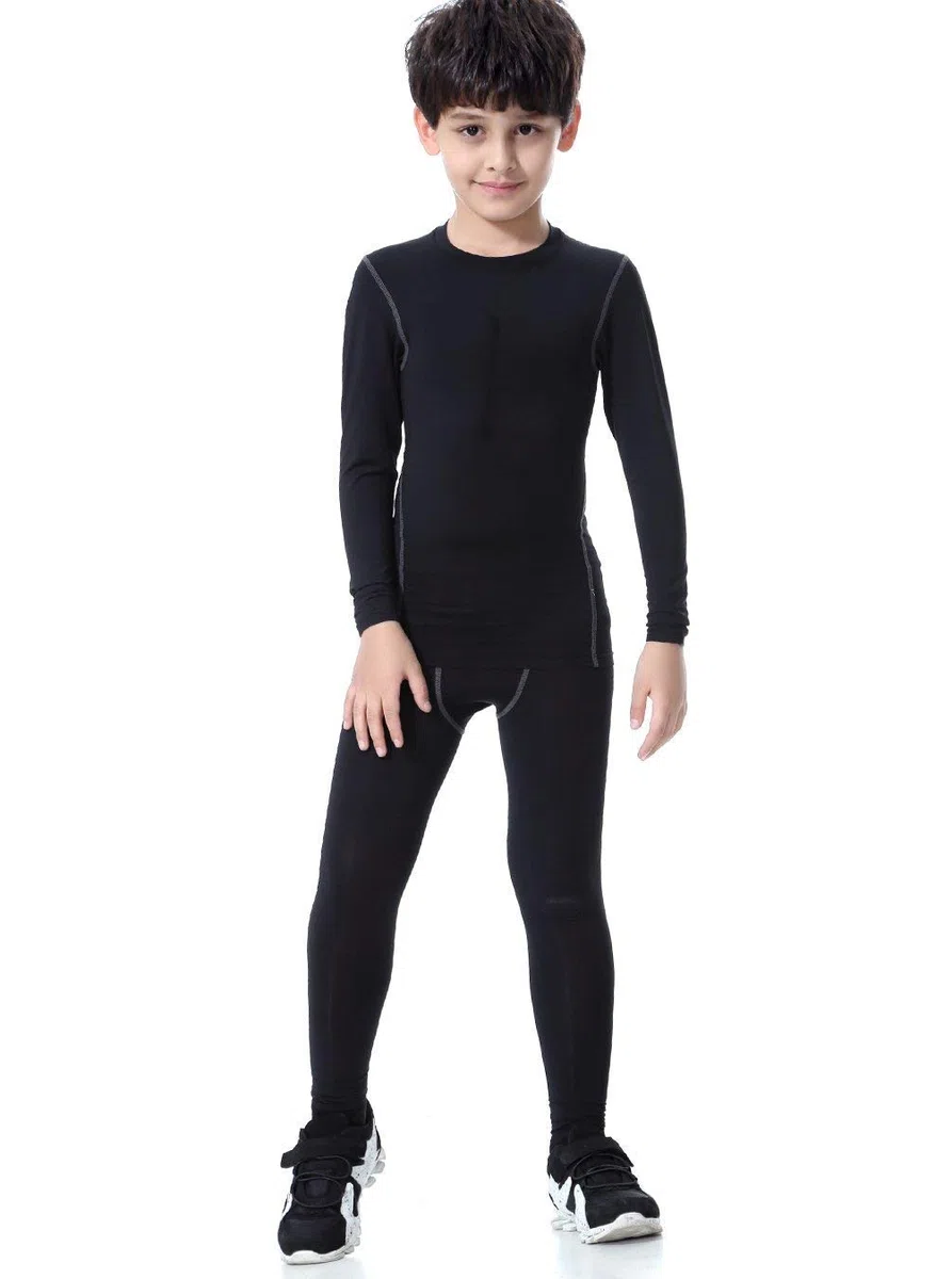 Biancheria Intima Termica Ragazzi Traspirante Asciugatura Rapida Bambini Maniche Lunghe Sportiva Sets (Black,12-13 Years)