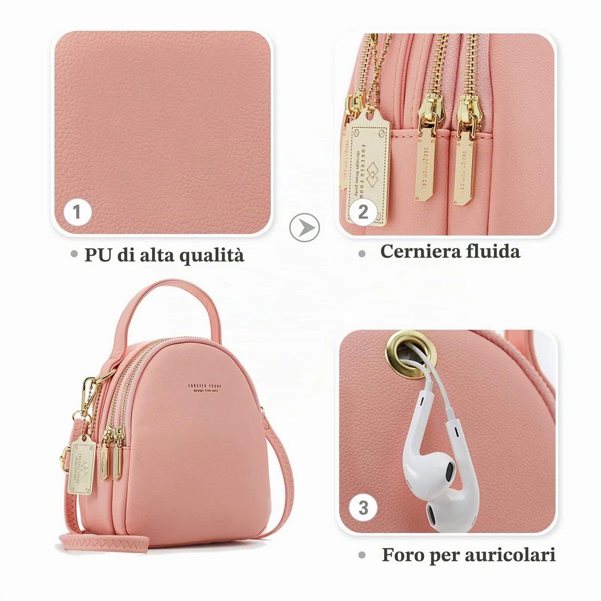 Mini Zaino Donna Moda Borsa A Mano Ragazza Impermeabile Borse A Tracolla con Foro Auricolare Pelle Daypack Viaggio Datazione Piccolo Zaino