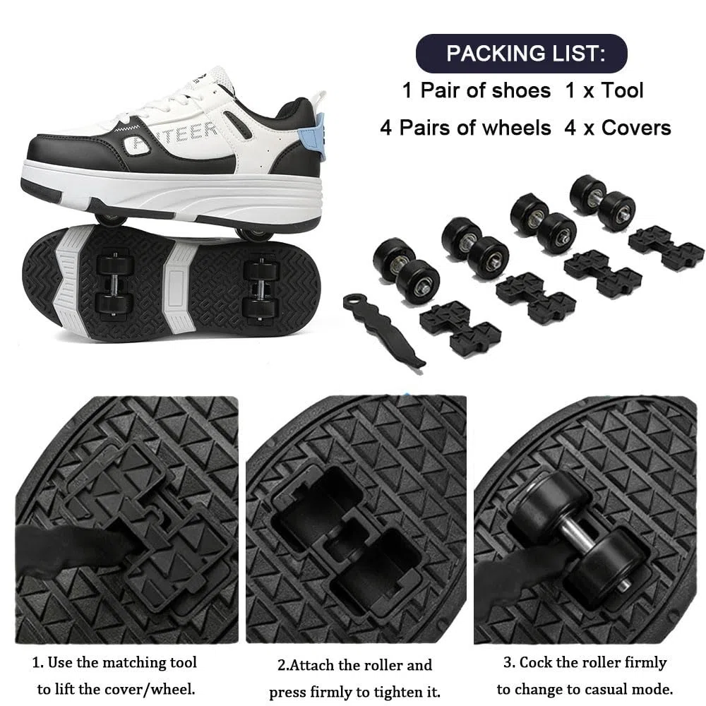 Scarpe con Rotelle Bambina, Hiseng Scarpe con Rotelle Bambino Sportive Scarpe da Skateboard Skateboard Sneakers Outdoor Multisport Scarpe da Ginnastica da Pattini per Ragazze Ragazzi Rosa Azzurro Nero