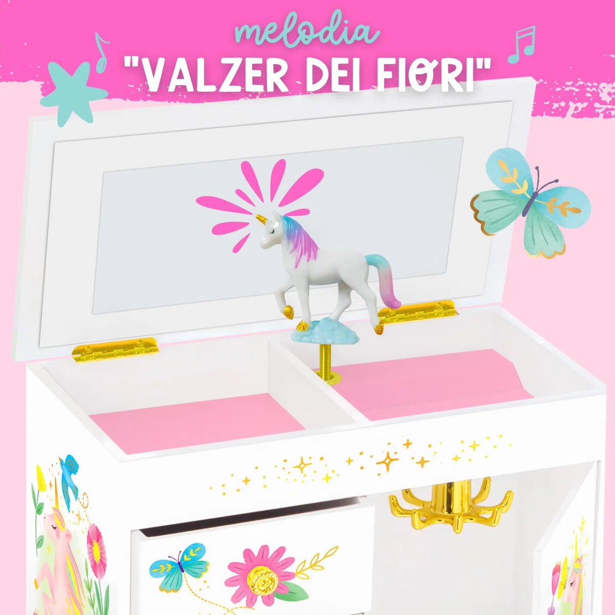 Giggle & Honey® Portagioie Carillon Principessa per Bambine Scatola Musicale per Bambini con Cassetti, Regali Principessa per Bambine, Scatole per Gioielli Principessa da 3 a 10 anni