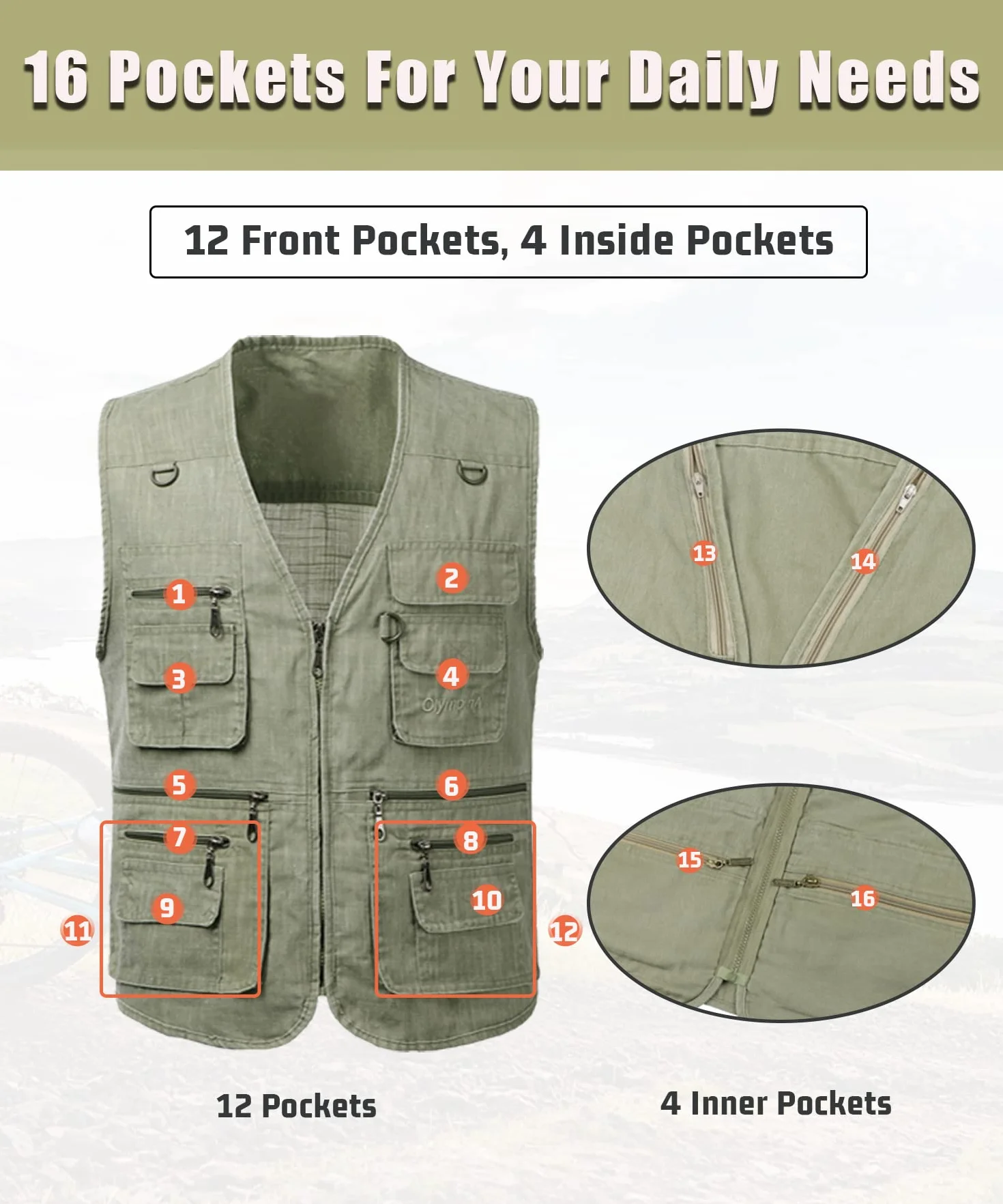 Gilet da Pesca All'aperto da Uomo Casual Multi-Tasche Panciotto Leggero Traspirante Gilet da Sport Reporter Caccia Fotografia Giacca da senza maniche da Lavoro