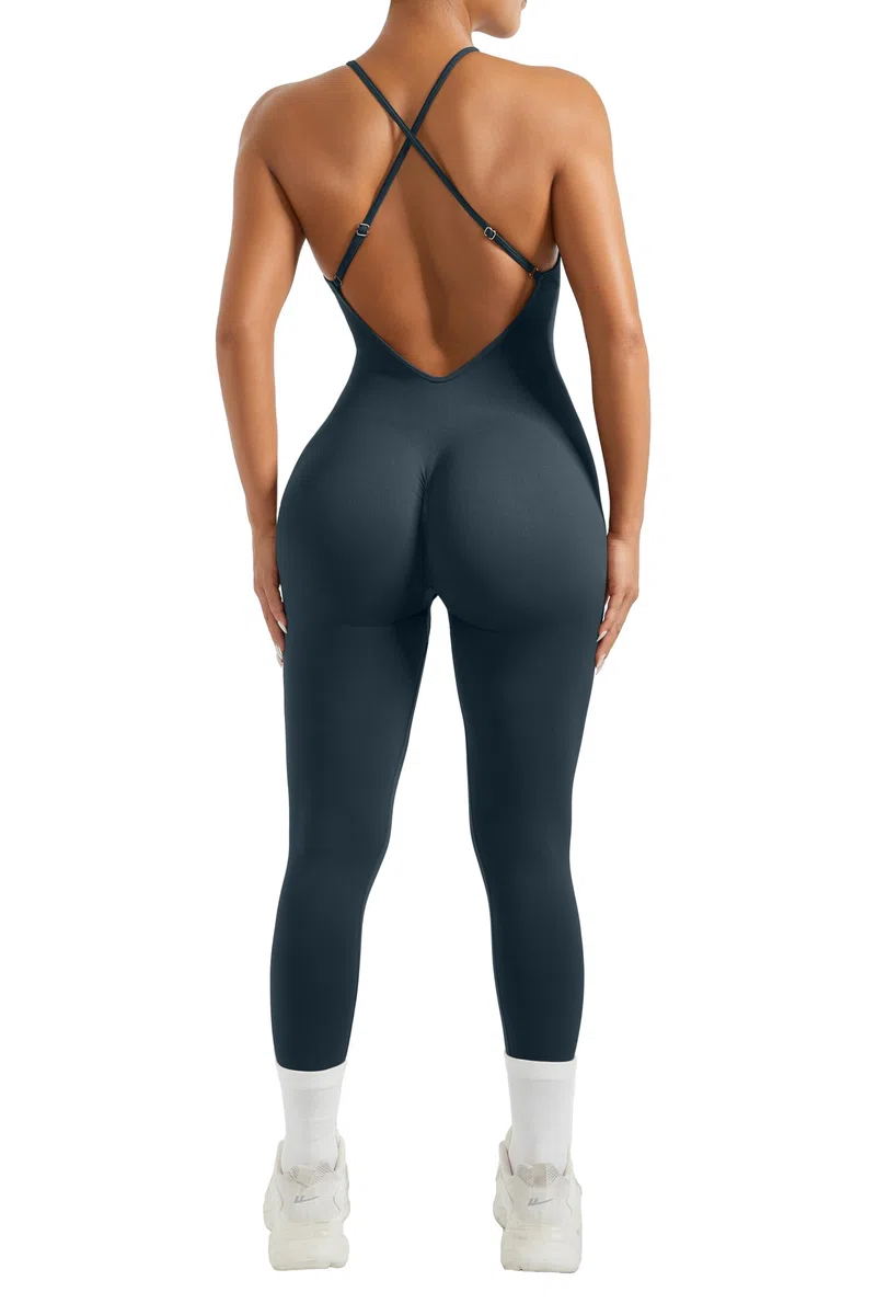 RXRXCOCO Spaghetti Strap a coste, tuta da donna aderente, senza schiena, imbottita, per yoga, sport, tuta intera