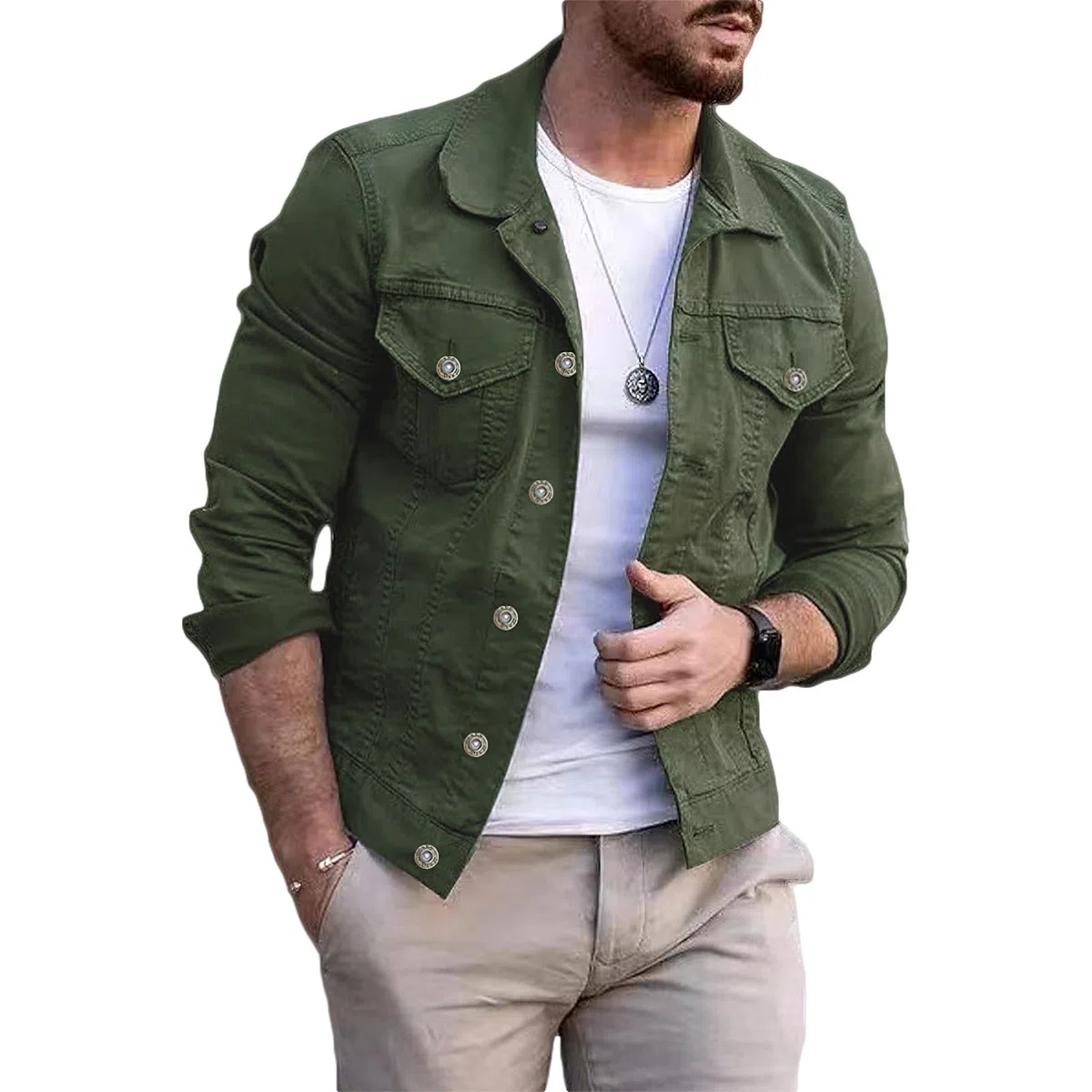 amropi Giacca di Jeans Uomo Giubbotto Casual Denim Giubbino Slim Fit Jacket