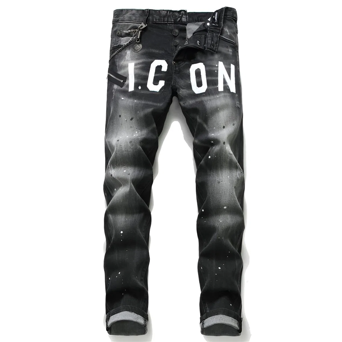 Jeans Uomo Slim Fit - Pantaloni Casual Elasticizzati con con Spruzzi di Inchiostro, Stile Urban e Streetwear Y2K